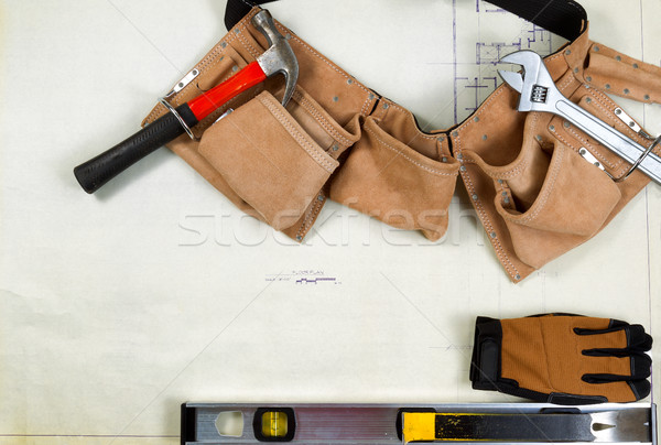 Construction blue print drawing with basic contractor tools  Stock photo © tab62