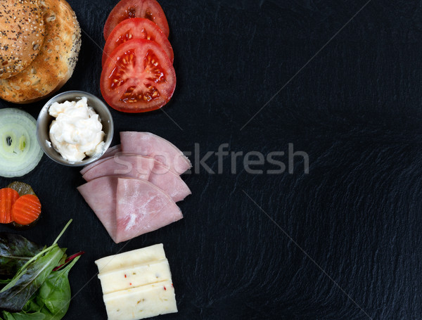 Sandwich ready to be made with fresh ingredients on slate stone  Stock photo © tab62