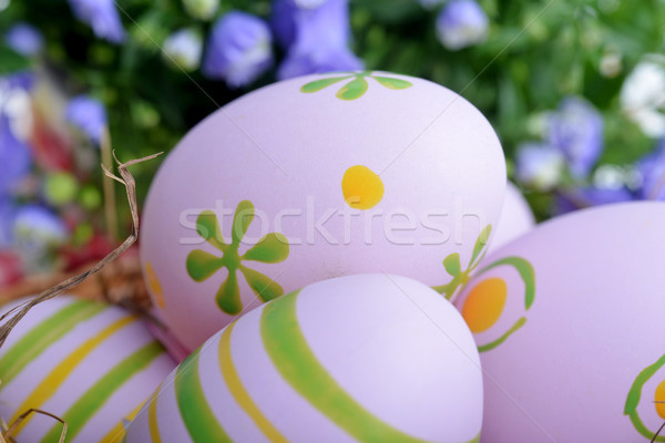 Easter Eggs niebieski kwiaty piękna jaj wstążka Zdjęcia stock © taden