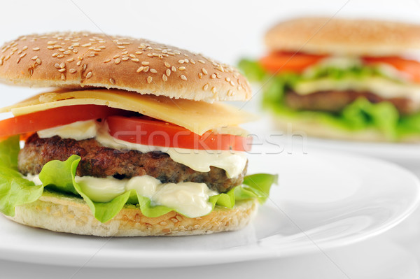Hamburger legume fel de mâncare tabel grup grâu Imagine de stoc © taden