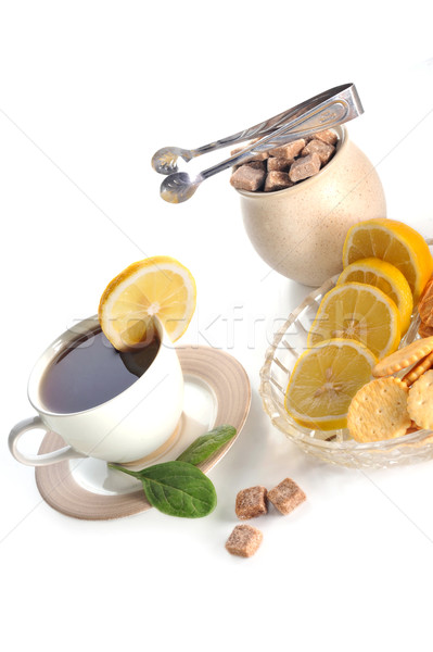 Zdjęcia stock: Kubek · herbaty · cytryny · ciasto · cukru · domu