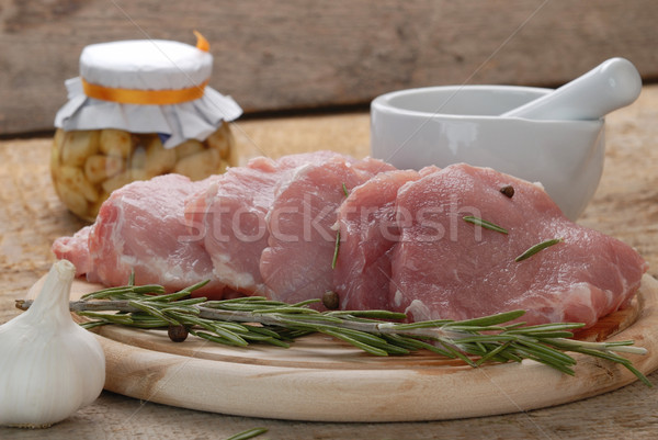 Foto stock: Carne · alecrim · alho · comida