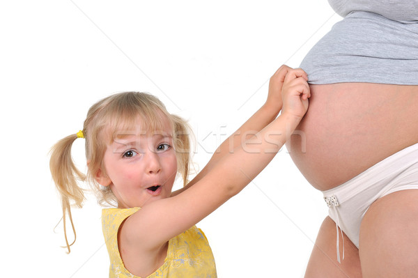 Mädchen schwanger Mutter kleines Mädchen Baby Gebärmutter Stock foto © taden