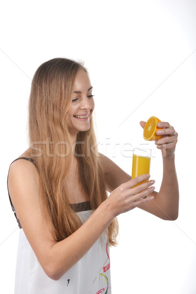 Stok fotoğraf: Sarışın · kadın · güzel · genç · portakal · suyu