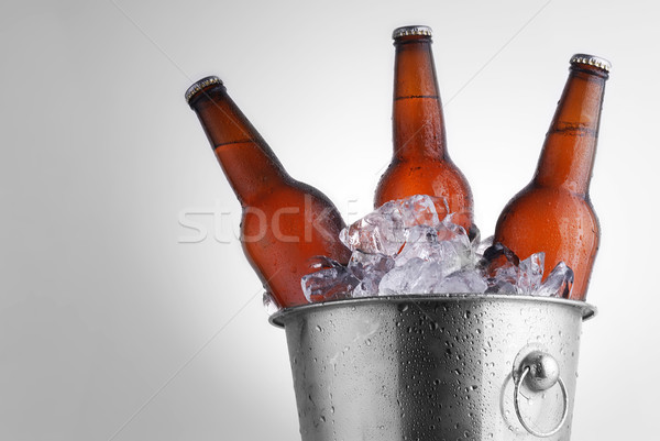 Bier flessen drie bruin ijs emmer Stockfoto © taden