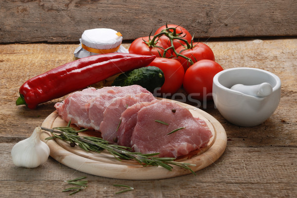 Nyers hús rozmaring fokhagyma porcelán étel Stock fotó © taden