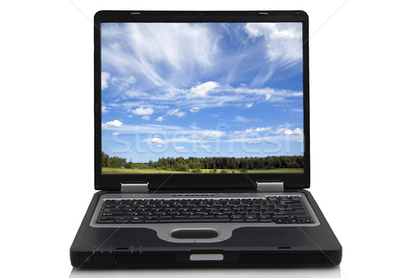 black opened notebook with landscape background Stock photo © taden