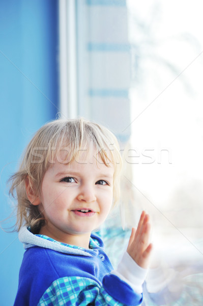 Lány ablak gyönyörű kislány portré ház Stock fotó © taden