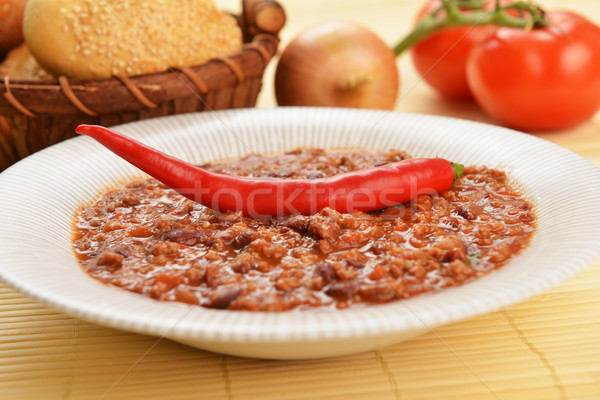 Heißen Chili Schüssel Chilischoten Bohnen legen Stock foto © taden