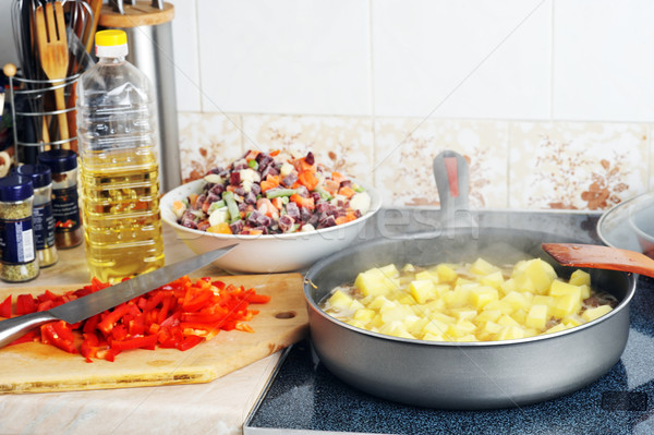 Foto stock: Preparación · sabroso · vegetales · alimentos · cocina · rojo