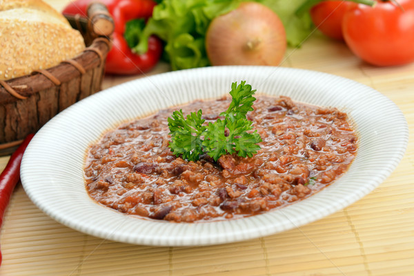 Heißen Chili Schüssel Chilischoten Bohnen legen Stock foto © taden