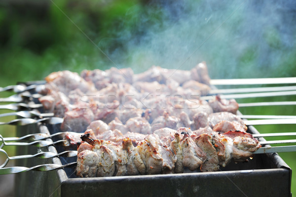 Stock foto: Fleisch · Scheiben · Vorbereitung · Sauce · Feuer · Rauch