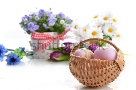 корзины пасхальных яиц плетеный Полевые цветы зеленый Пасху Сток-фото © taden