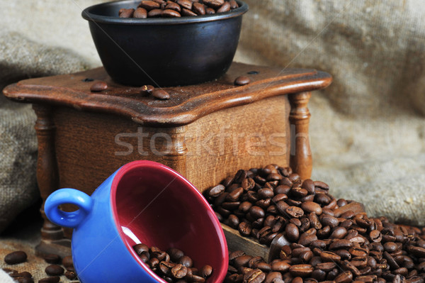 Kaffee Schleifer Tasse Jahrgang Handbuch Kaffeebohnen Stock foto © taden