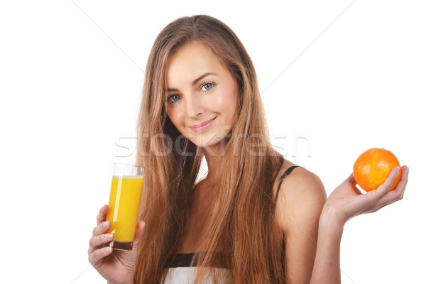 Genç kadın güzel genç sarışın kadın turuncu Stok fotoğraf © taden