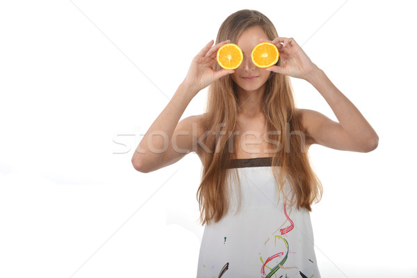 Fiatal nő gyönyörű fiatal szőke nő narancs Stock fotó © taden