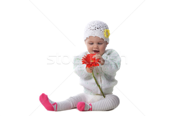 Foto stock: Rojo · flor · cute · jugando · nina