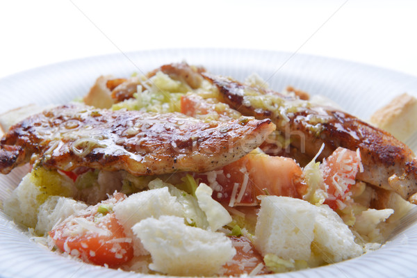 Salata kızarmış ekmek parçaları et taze sebze plaka Stok fotoğraf © taden