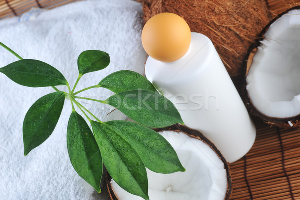 Cocco olio da massaggio corpo paglia tovagliolo medicina Foto d'archivio © taden
