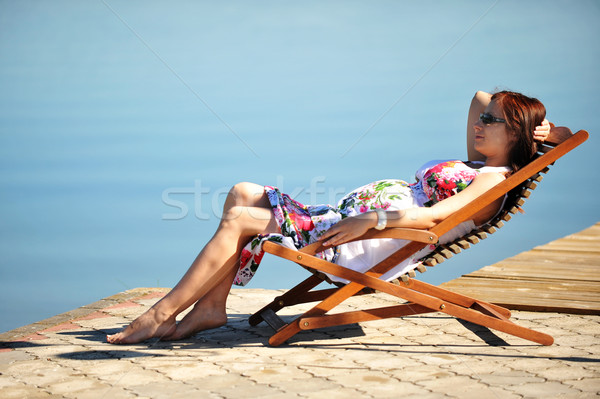 woman on lakeside Stock photo © taden