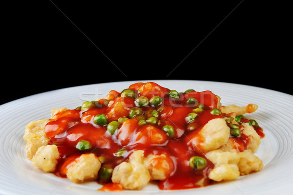 Foto stock: Pollo · rojo · salsa · profundo · chino
