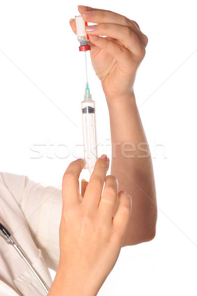 Stockfoto: Vrouw · arts · spuit · vaccin · geneeskunde · verpleegkundige