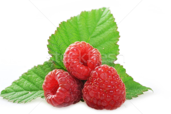 [[stock_photo]]: Rouge · framboises · feuilles · vertes · alimentaire