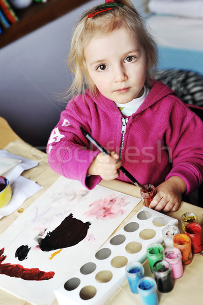 Stockfoto: Meisje · tekening · mooie · meisje · gezicht · school