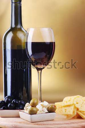 Stockfoto: Wijnfles · kaas · goud · wijn · keuken · tabel