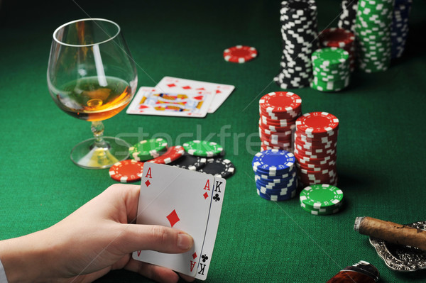 [[stock_photo]]: Carte · jouer · homme · séance · table · cartes · à · jouer