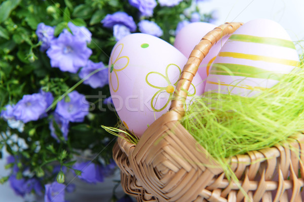 Kwiaty niebieski Easter Eggs piękna jaj wstążka Zdjęcia stock © taden