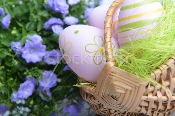 Kwiaty niebieski Easter Eggs piękna jaj wstążka Zdjęcia stock © taden