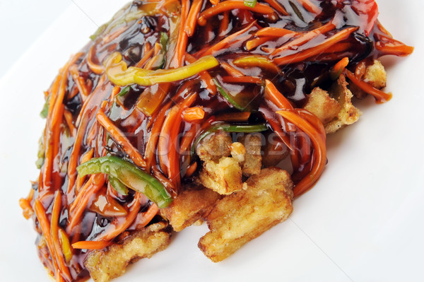 Kip Rood saus chinese keuken diep Stockfoto © taden