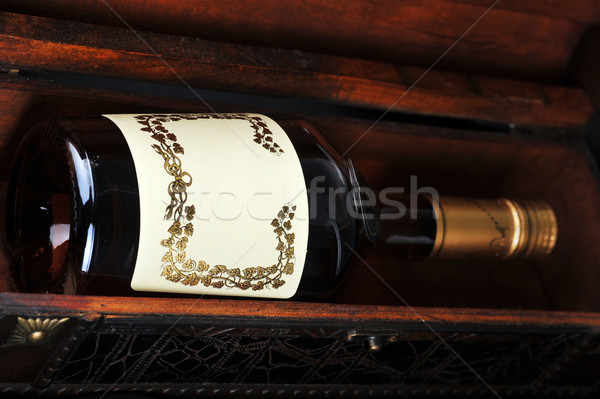 Konyak üveg fából készült tok üveg fekete Stock fotó © taden