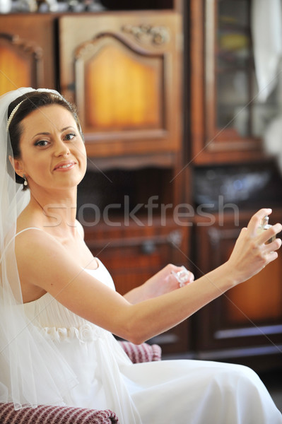 красивой невеста белое платье комнату свадьба Сток-фото © taden