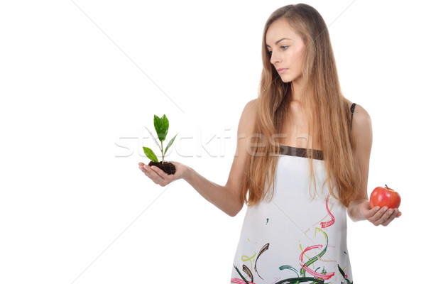 Stockfoto: Jonge · vrouw · mooie · groene · spruit · boom