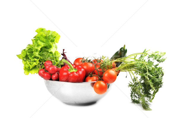 Stockfoto: Verse · groenten · tomaten · komkommer · uien · vruchten · groene