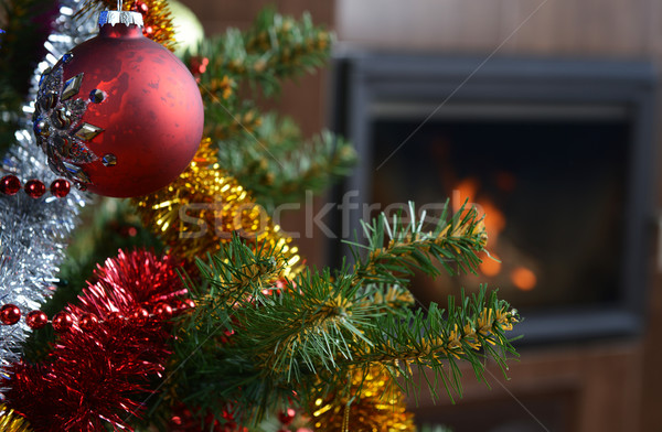 Albero di natale decorazioni interni camino casa albero Foto d'archivio © taden