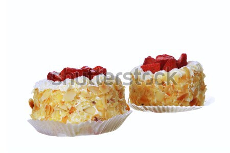 Lecker Kuchen Nüsse Erdbeeren isoliert glücklich Stock foto © taden