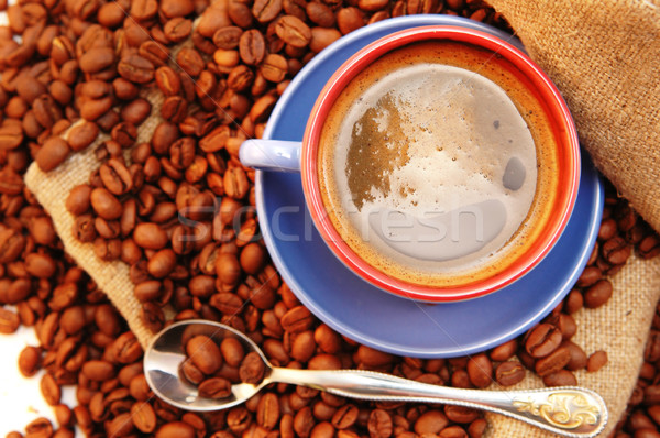 coffee beans cup with coffee and spoon Stock photo © taden