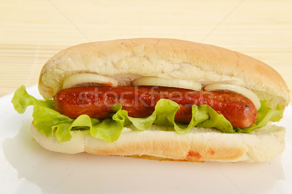 Appetitlich hot dog lecker Holz Essen Tabelle Stock foto © taden
