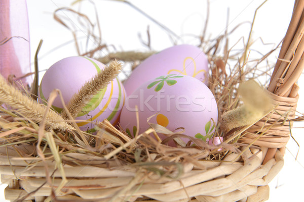 Easter eggs basket decorazione fieno Pasqua Foto d'archivio © taden