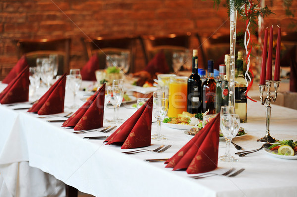 Asztal étel ital esküvői fogadás hely kész Stock fotó © taden