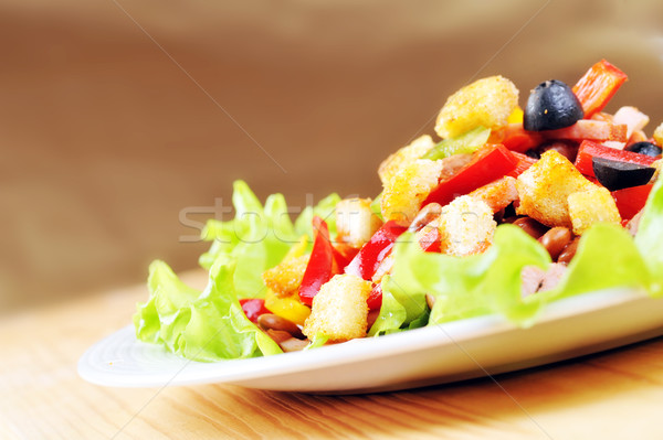 沙拉 盤 新鮮 好吃 木桌 表 商業照片 © taden
