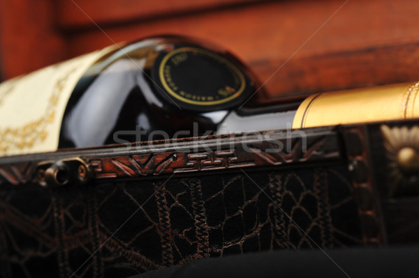 Konyak üveg fából készült tok üveg fekete Stock fotó © taden