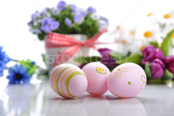 Kwiaty Easter Eggs niebieski doniczka Wielkanoc malowany Zdjęcia stock © taden