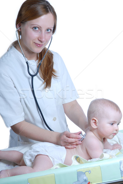 Stock photo: woman doctor exams baby