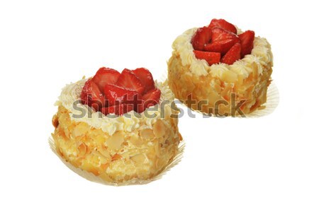 Lecker Kuchen Nüsse Erdbeeren isoliert glücklich Stock foto © taden