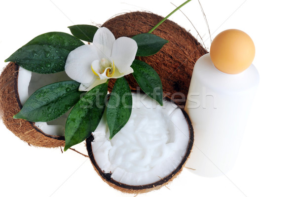 Nucă de cocos ulei de masaj corp floare medicină Imagine de stoc © taden