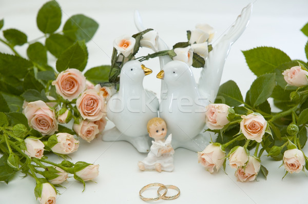 Ringen rozen trouwringen bloem steeg blad Stockfoto © taden